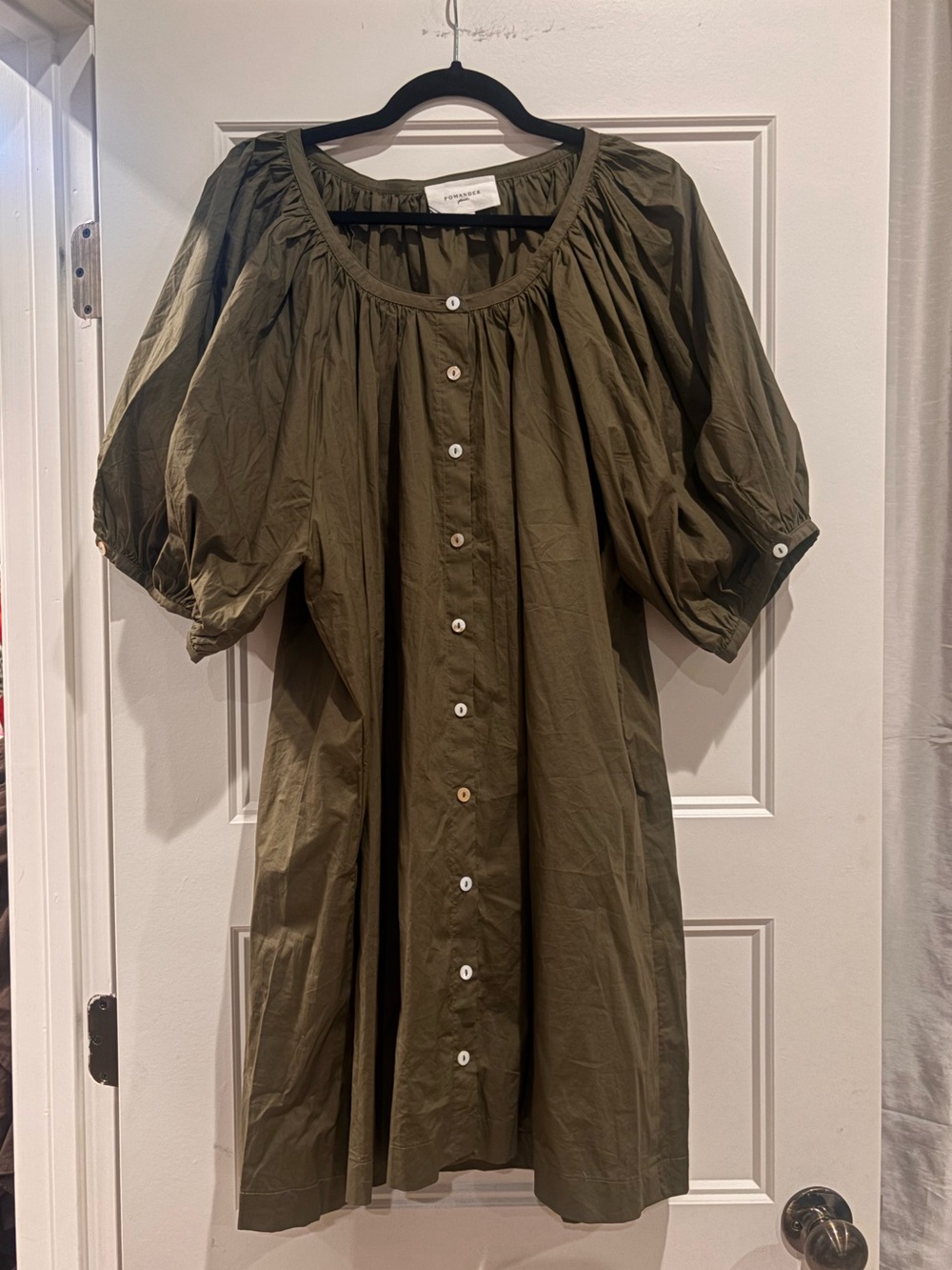 Tuckernuck Olive Puff-Sleeve Button-Front Dress